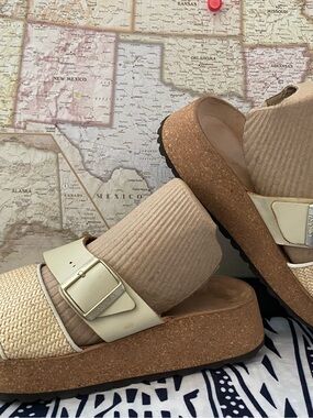 Pre-owned Papillio Arizona Beige Cork Platform Slide Sandals Sz 40/9 Women’s